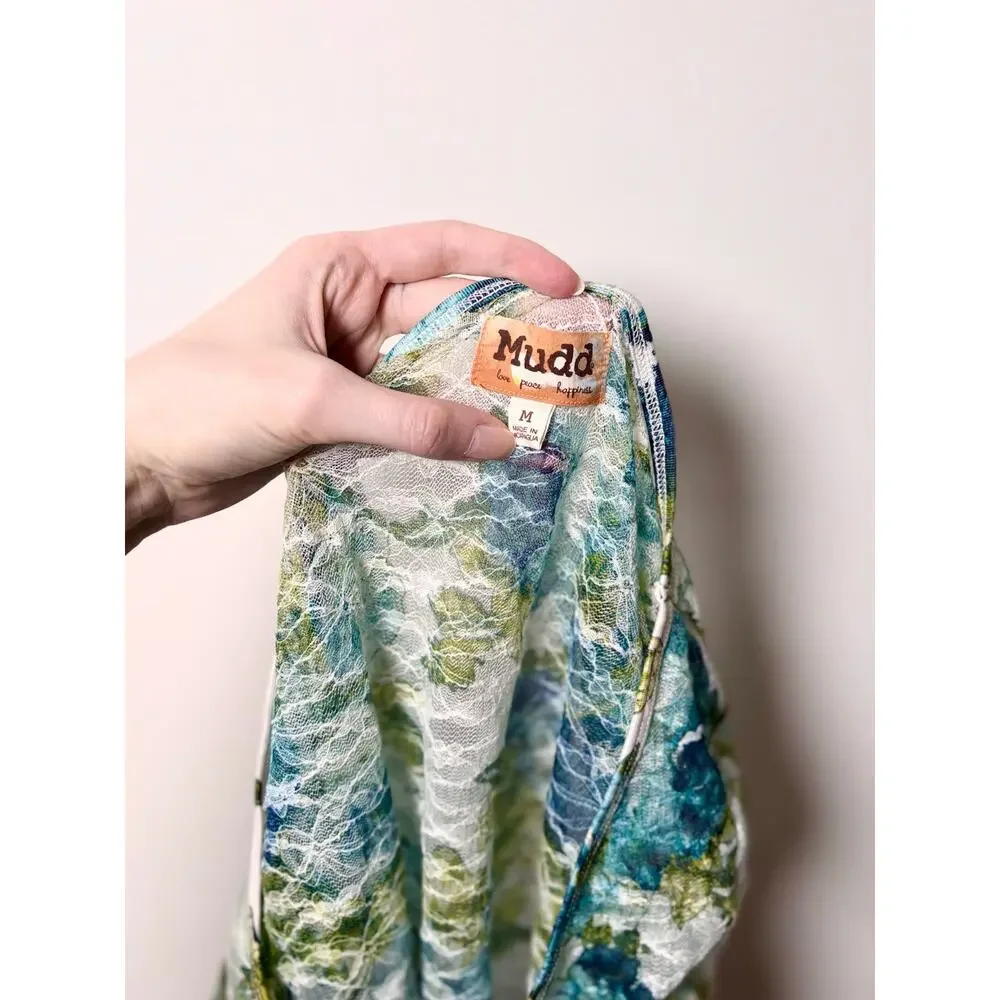 Vintage Y2K Mudd Fairycore Longsleeve Fitted Top Allover Lace Floral Watercolor - Picture 5 of 5